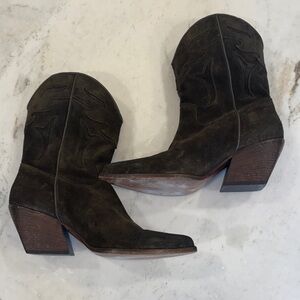 Vince Camuto Dark Olive Green Brown Western Heeled Boots